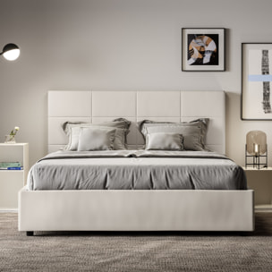 Cama con almacenaje acolchada 160x190 cuero sintético blanco Mika