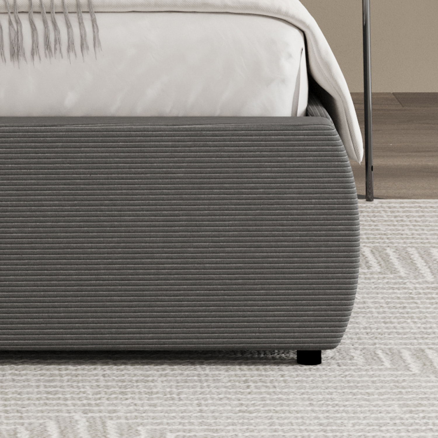 MILANO Lit coffre 160x200cm design arrondi velours côtelé gris