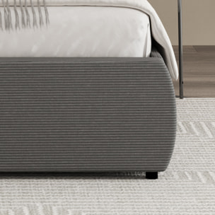 MILANO Lit coffre 160x200cm design arrondi velours côtelé gris