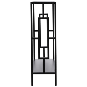 Console table d'appoint design industriel dim. 106L x 23l x 76H cm étagère acier noir panneaux particules bois gris