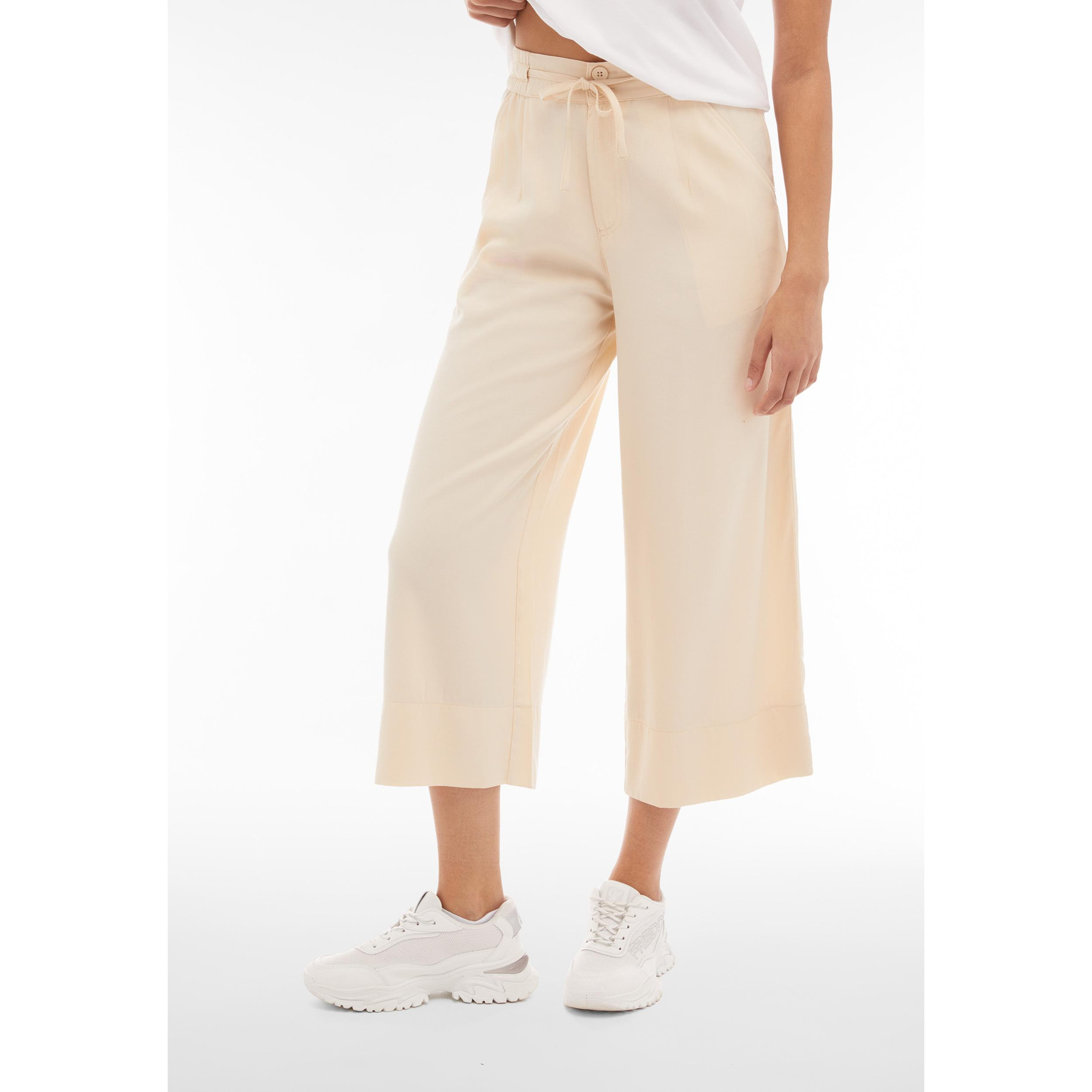 Pantaloni cropped gamba ampia in lino viscosa