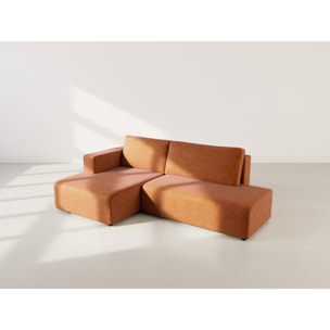 Topaze - canapé d'angle gauche 4 places convertible avec coffre en velours côtelé - Terracotta