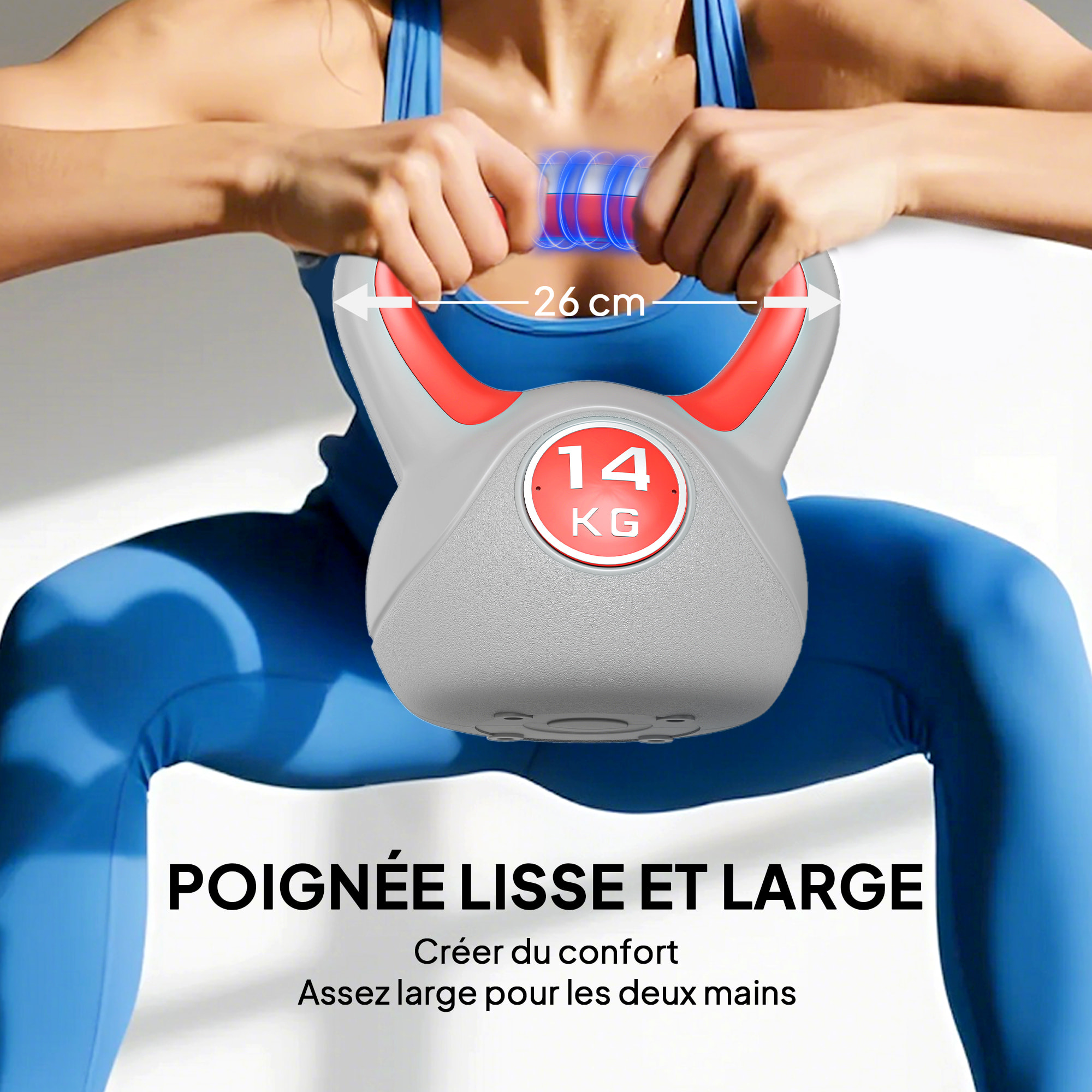 Kettlebell 14 Kg - haltère boule - poignée ergonomique - PU gris rouge