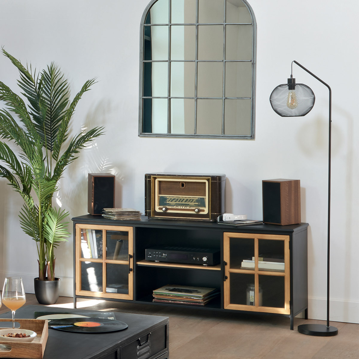 Lampadaire arc "Emie" noir - métal H158 cm