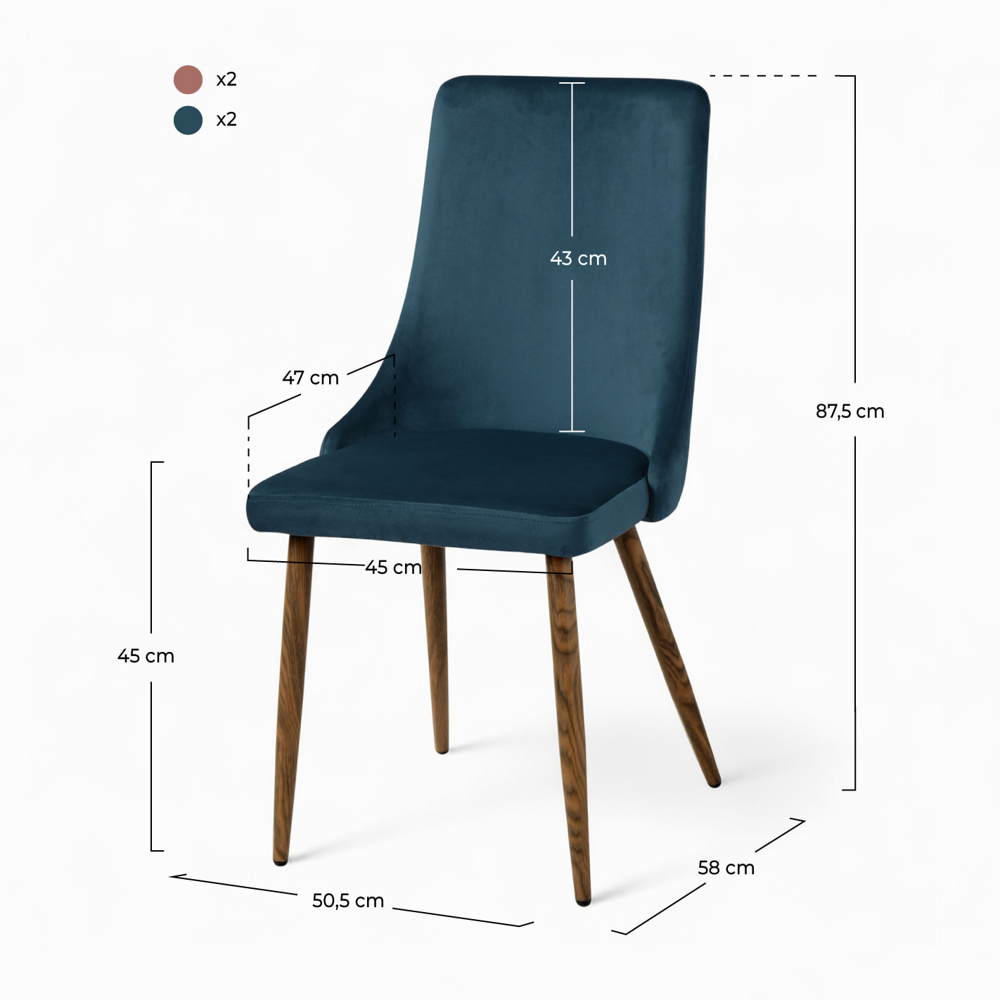 Pack 4 chaises en velours bleu et rose - Vinni