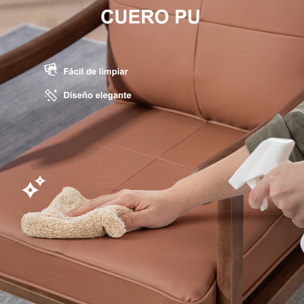 Butaca de Salón Sillón de Salón Tapizado en PU con Marco de Madera Cojines Acolchados Gruesos Respaldo Alto Carga 150 kg Sillón Lectura para Sala de Estar Dormitorio Marrón y Madera Nogal