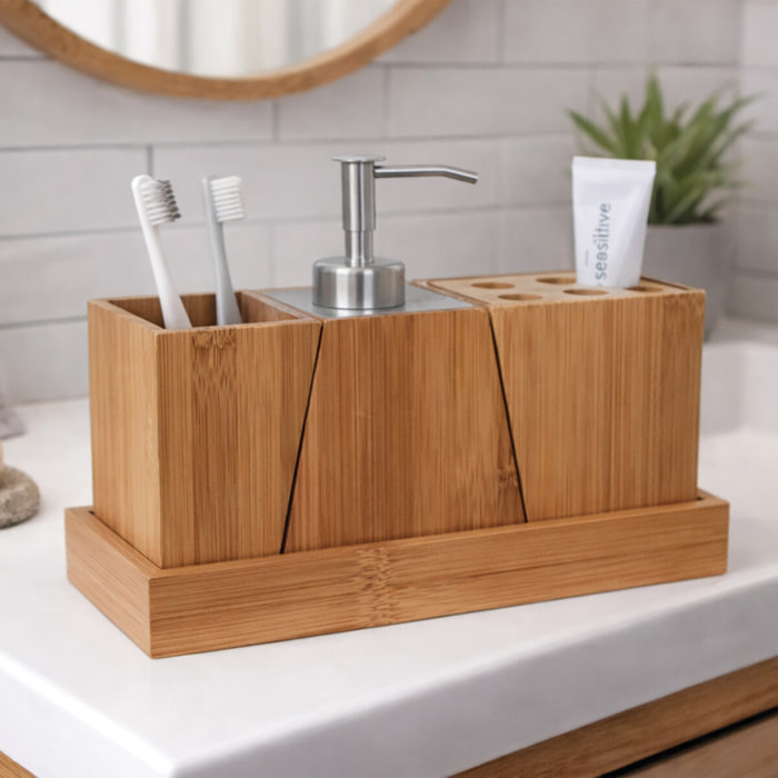 Ensemble de 3 accessoires de salle de bain Inox & Bambou MSV