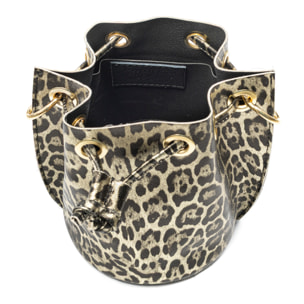 Primavera borsa a mano donna. Pelle autentica Camoscio con stampa animalier leopardo e finitura lucida.