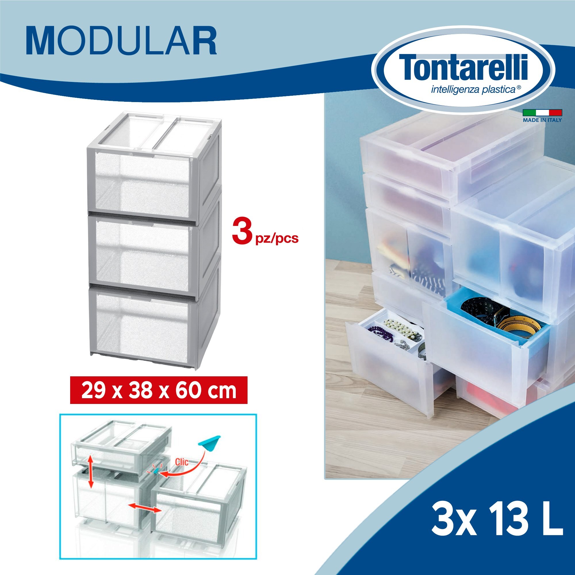 Mueble de almacenaje "modular" (3 cajones altos + 2 organizadores)