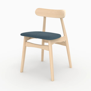 Lot de 2 chaises en tissu bleu et bois d'hévéa - Lisette