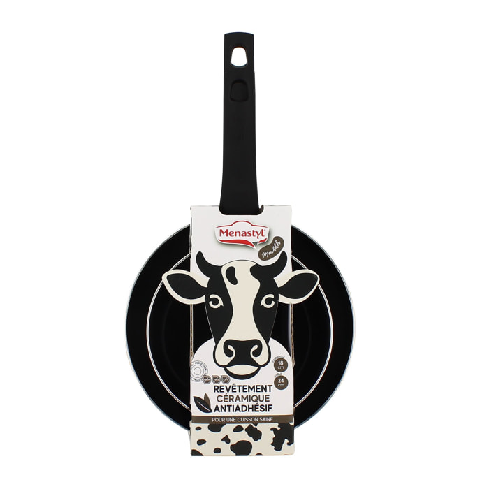 Lot de poêle et casserole en aluminium à motif vache - tous feux ANIMALS