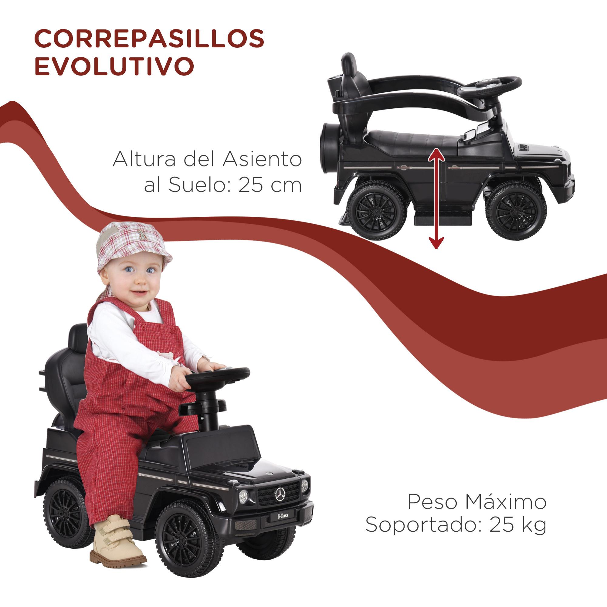 Correpasillos Mercedes para Niños +12 Meses con Bocina Capota Extraíble Negro