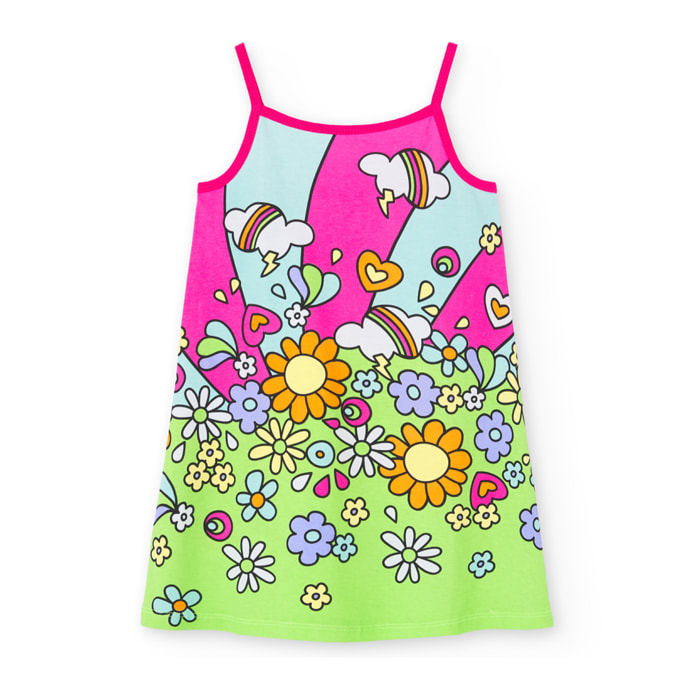 Vestido de tirantes para niña estampado de color fresa, Mono