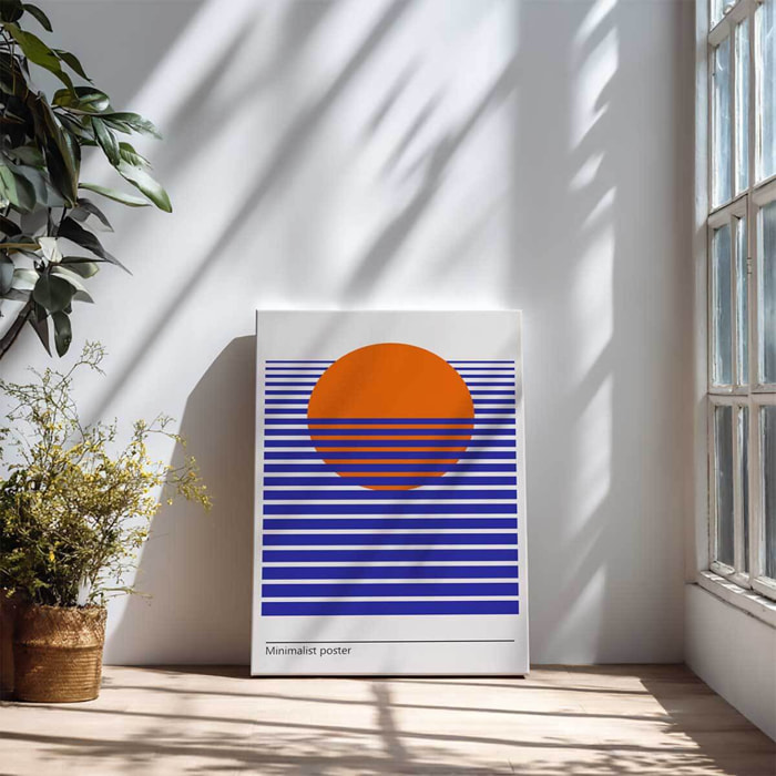 Tableau soleil orange et lignes bleues minimalistes Toile imprimée