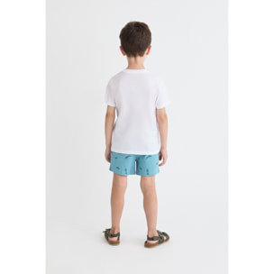 Conjunto de camiseta con bolsillo y dibujo de perrito y shorts con estampado playero tropical | Color: Turquesa | Street Monkey