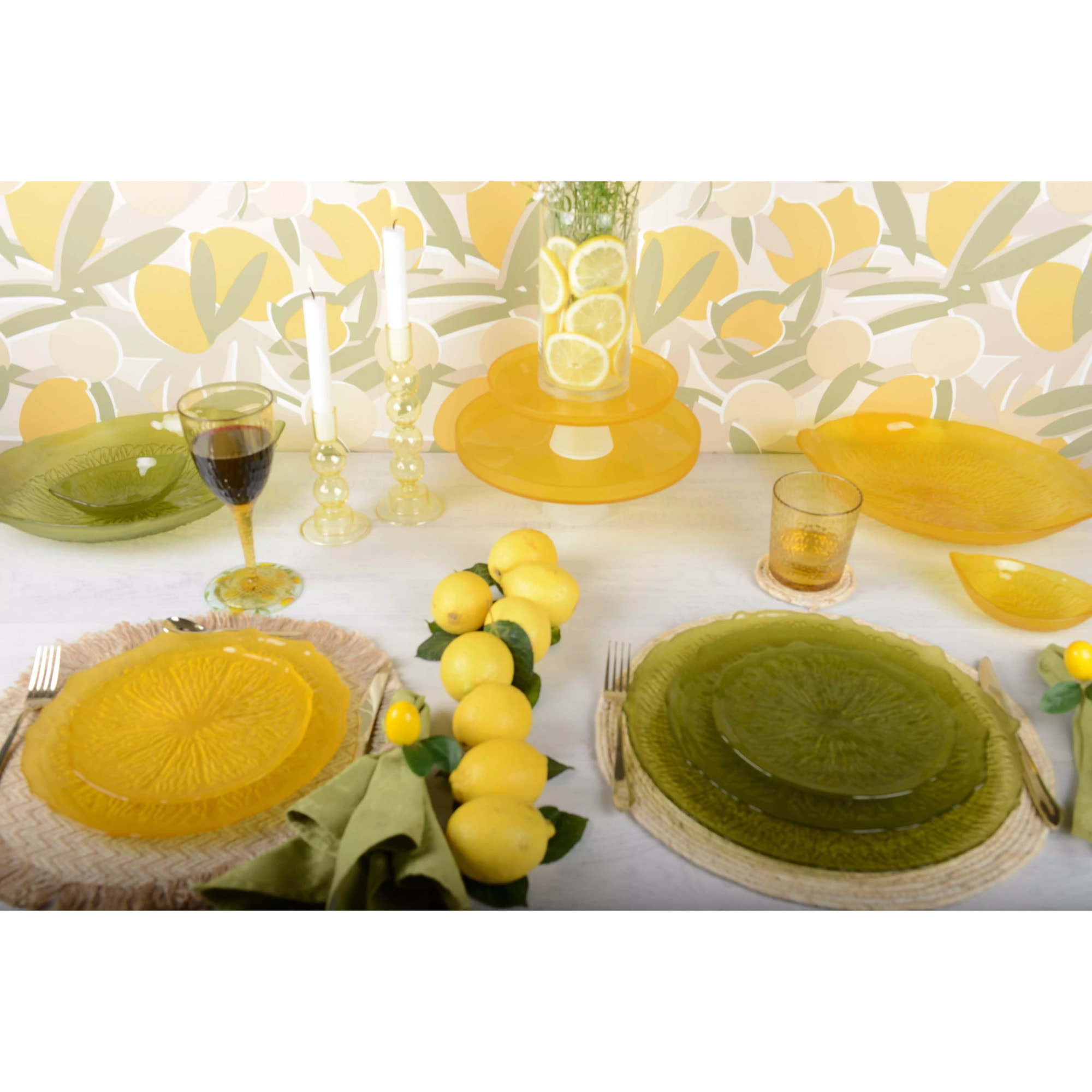 Lot de 6 Assiette à dessert verte 21cm - citron
