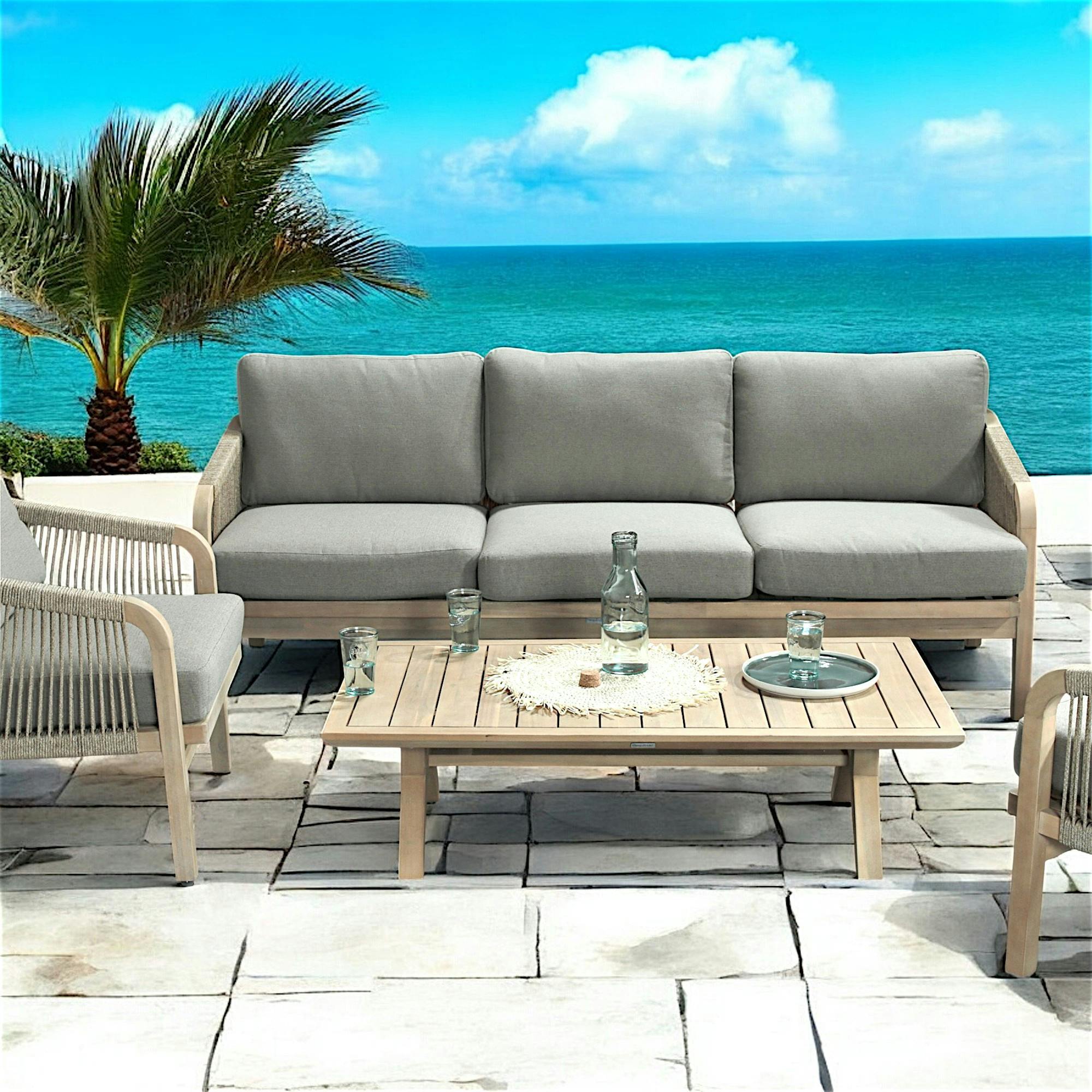 Salon de jardin en bois d'acacia (1 canapé - 2 fauteuils - 1 table basse) IBIZA