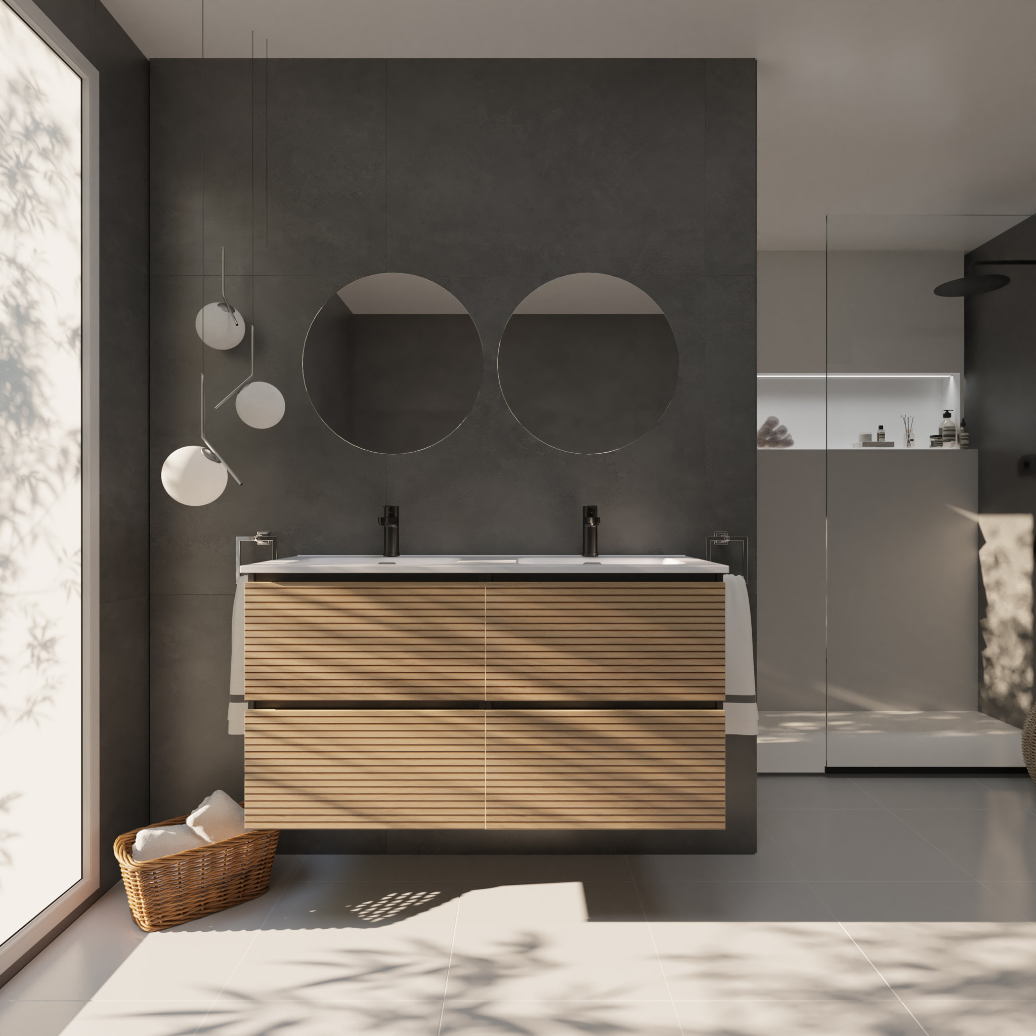 Conjunto de Baño Yinu | 140 cm Negro - Solomon | Cuatro Cajones | Lavabo Encastrado| No incluye Espejo | Alday