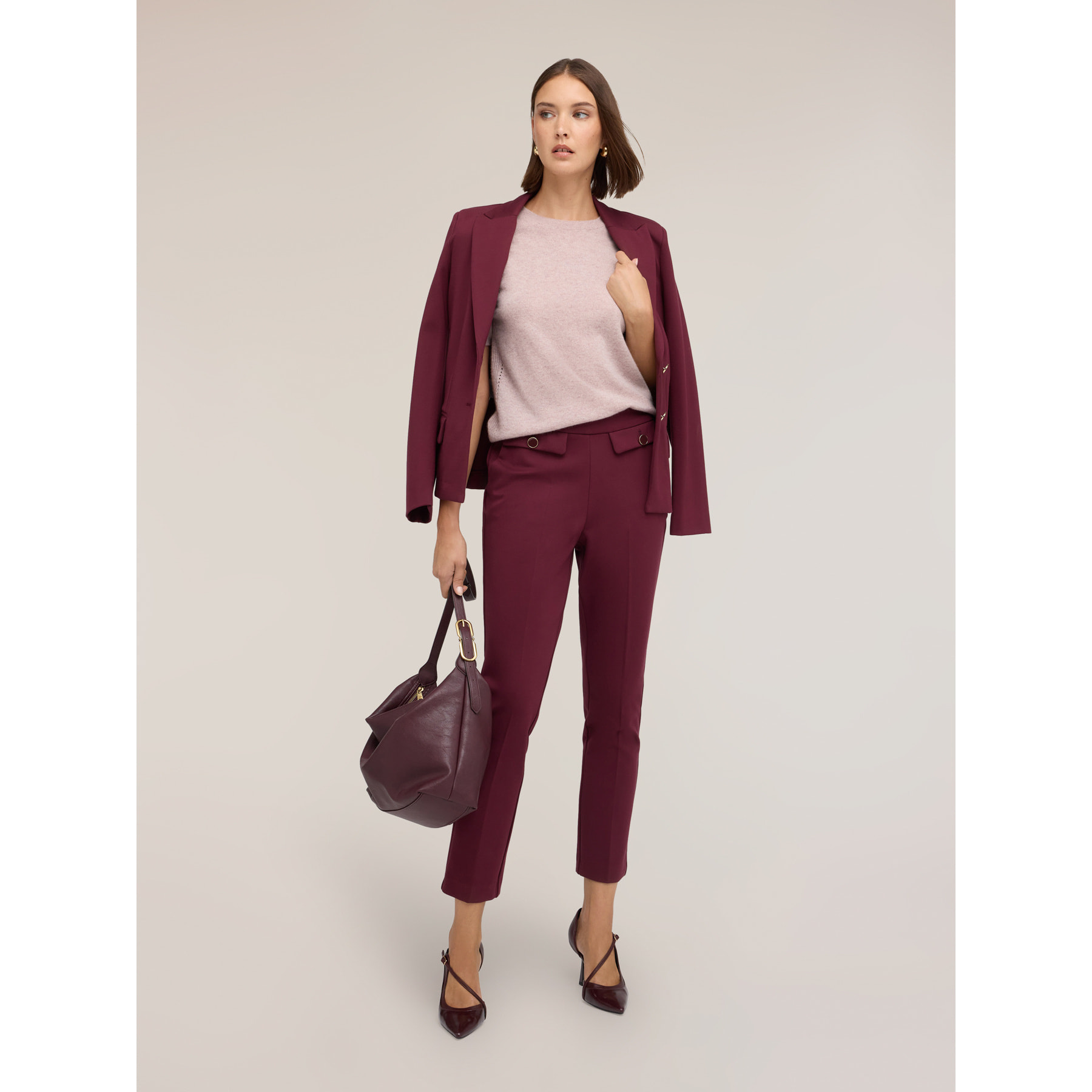 Motivi - Pantaloni regular in punto milano - Bordeaux