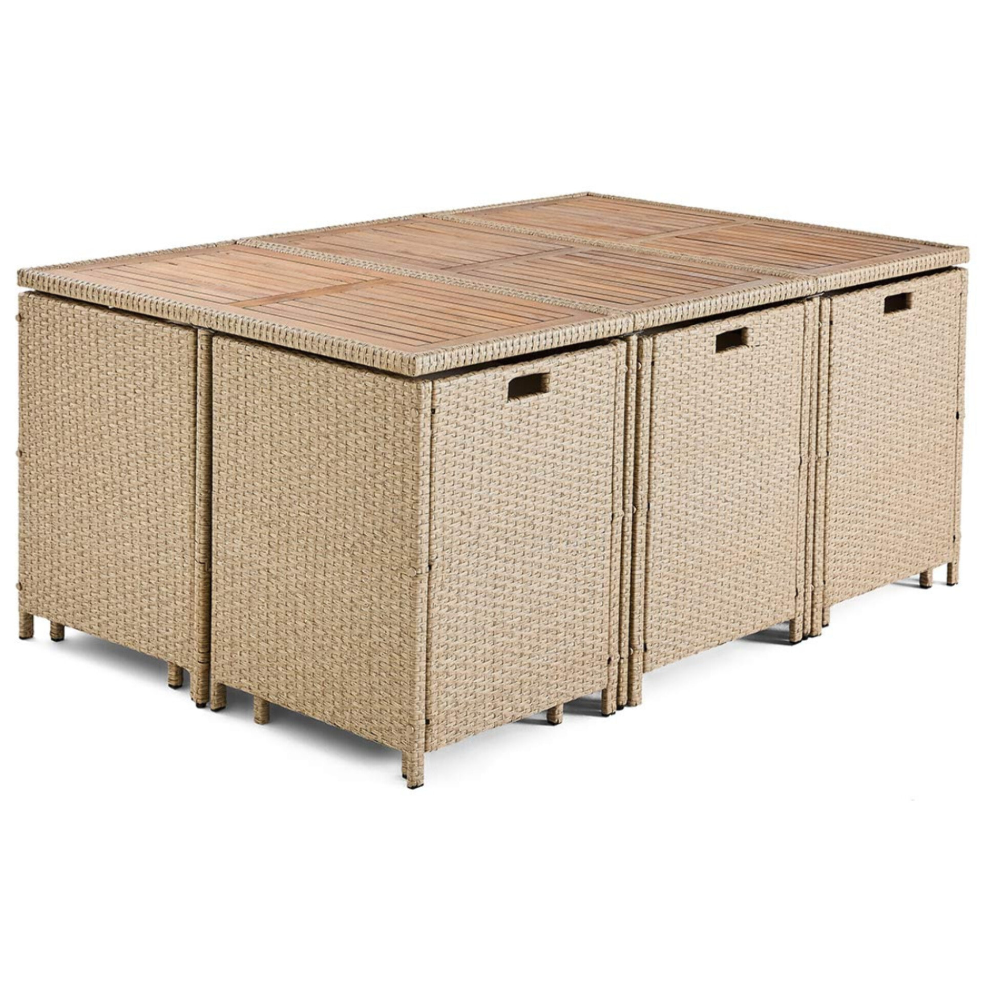 Cuba – salon de jardin encastrable en résine tressé beige - 10 places - coussins beige + housse de protection - Beige