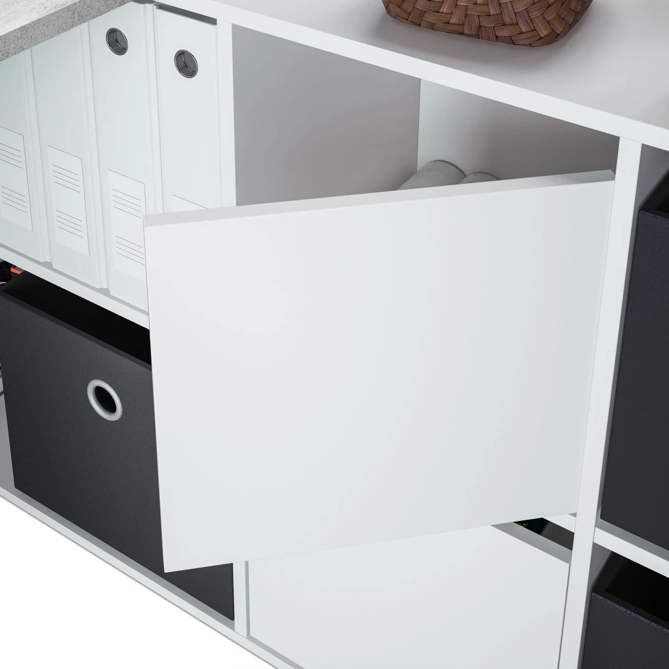 Mesa de escritorio multiposición en blanco mate y gris cemento 136x139 cm Move Blanco Artik (Blanco Mate) - Gris Cemento