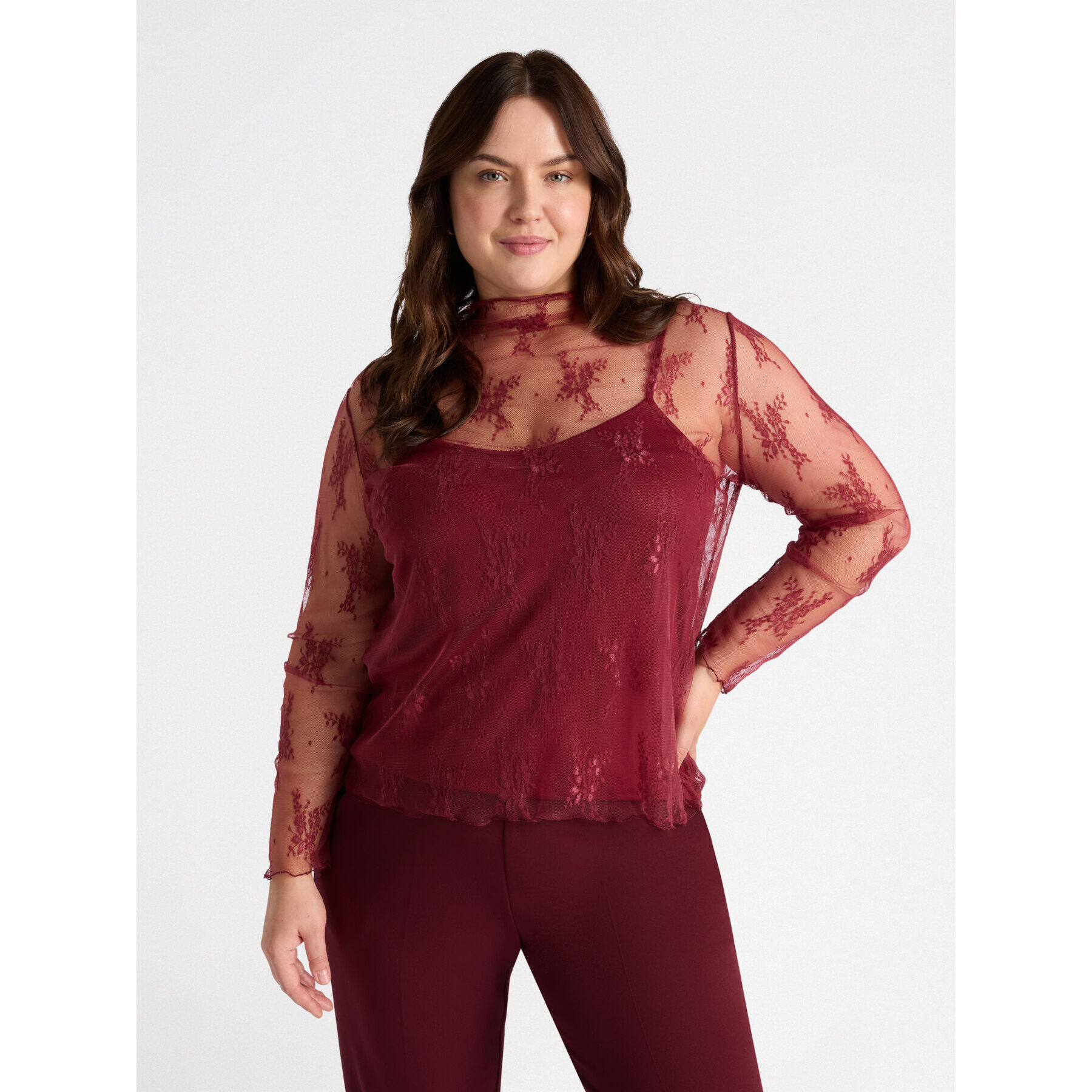 Fiorella Rubino - T-shirt in pizzo con top - Bordeaux