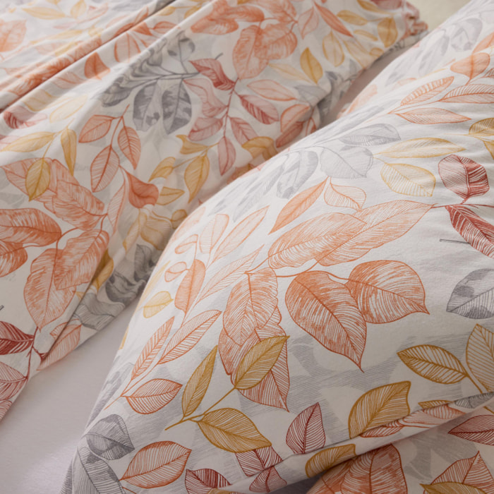Parure de lit 2 pièces flanelle feuilles housse + taie - Orange
