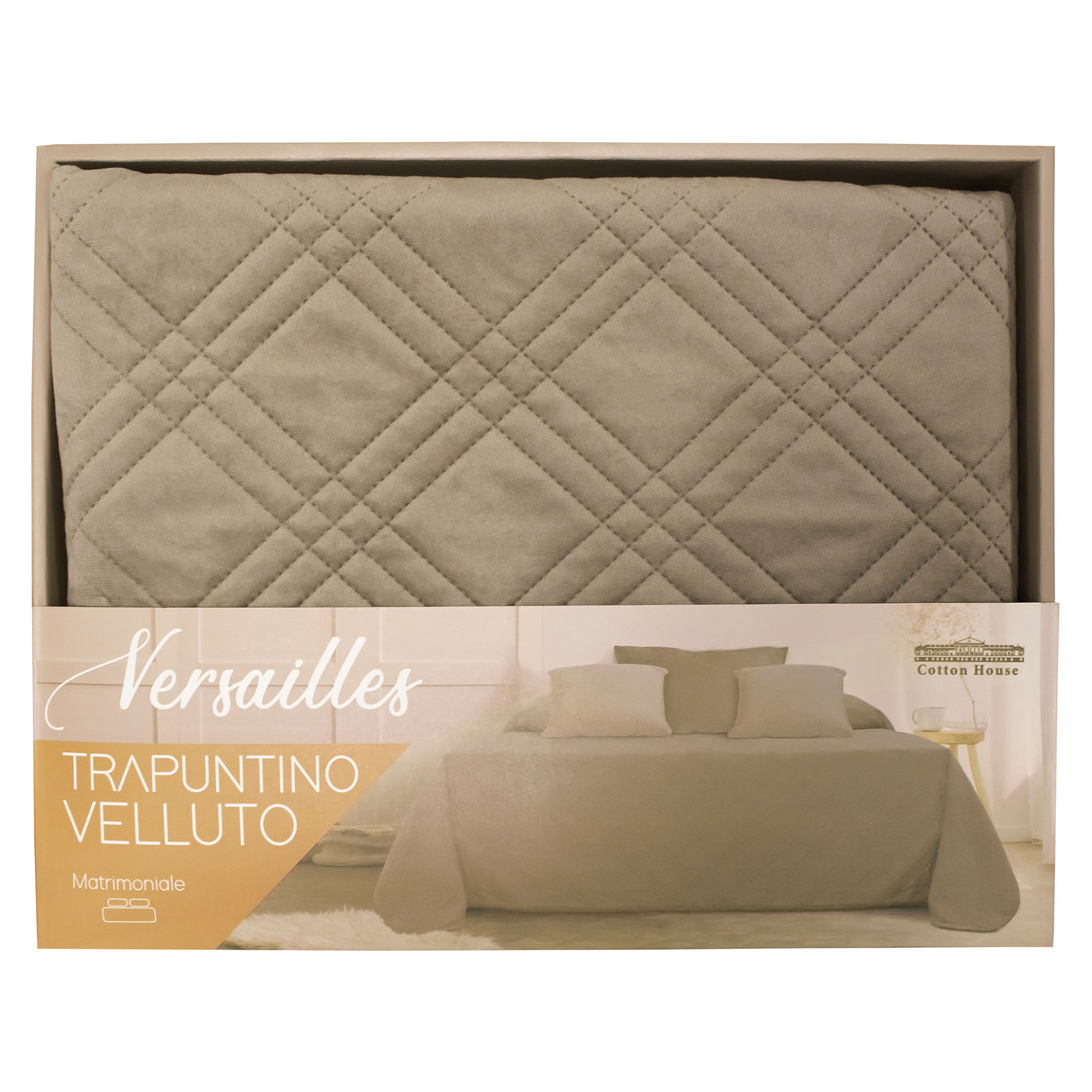 TRAPUNTINO MATRIMONIALE VELLUTO DIS. VERSAILLES BEIGE