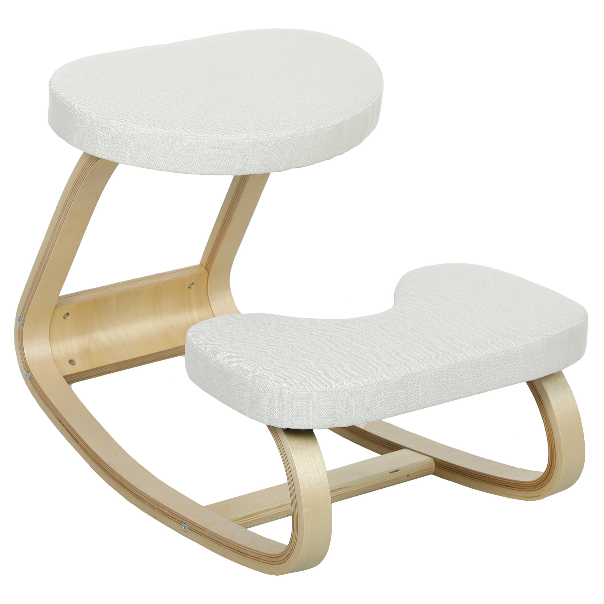 Siège ergonomique - siège assis-genoux - chaise assis genoux grand confort - bois bouleau tissu beige clair