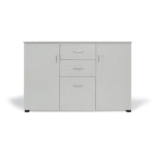 Credenza moderna a 3 ante e 2 cassetti, Buffet da cucina, Madia con scaffali e ripiani, Made in Italy, Mobile moderno, cm 120x40h83, colore Cemento