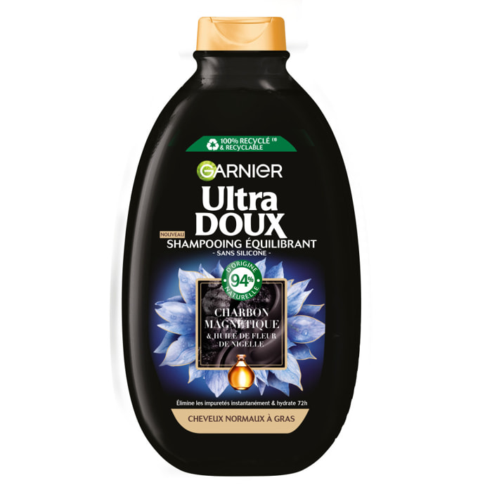 Lot de 6 - Garnier Ultra Doux Shampooing Équilibrant Charbon Magnétique 600ml