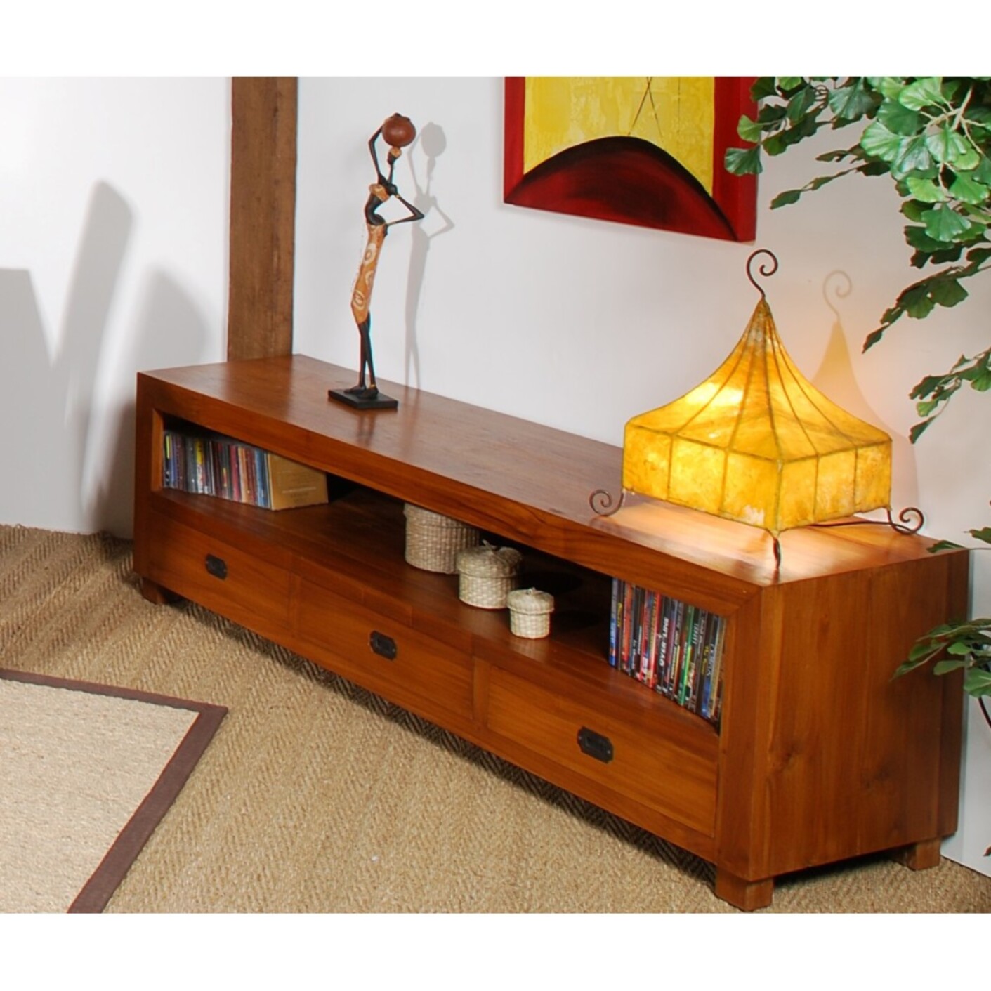 API - Meuble TV marron 3 tiroirs bois Teck