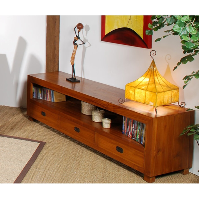 API - Meuble TV marron 3 tiroirs bois Teck