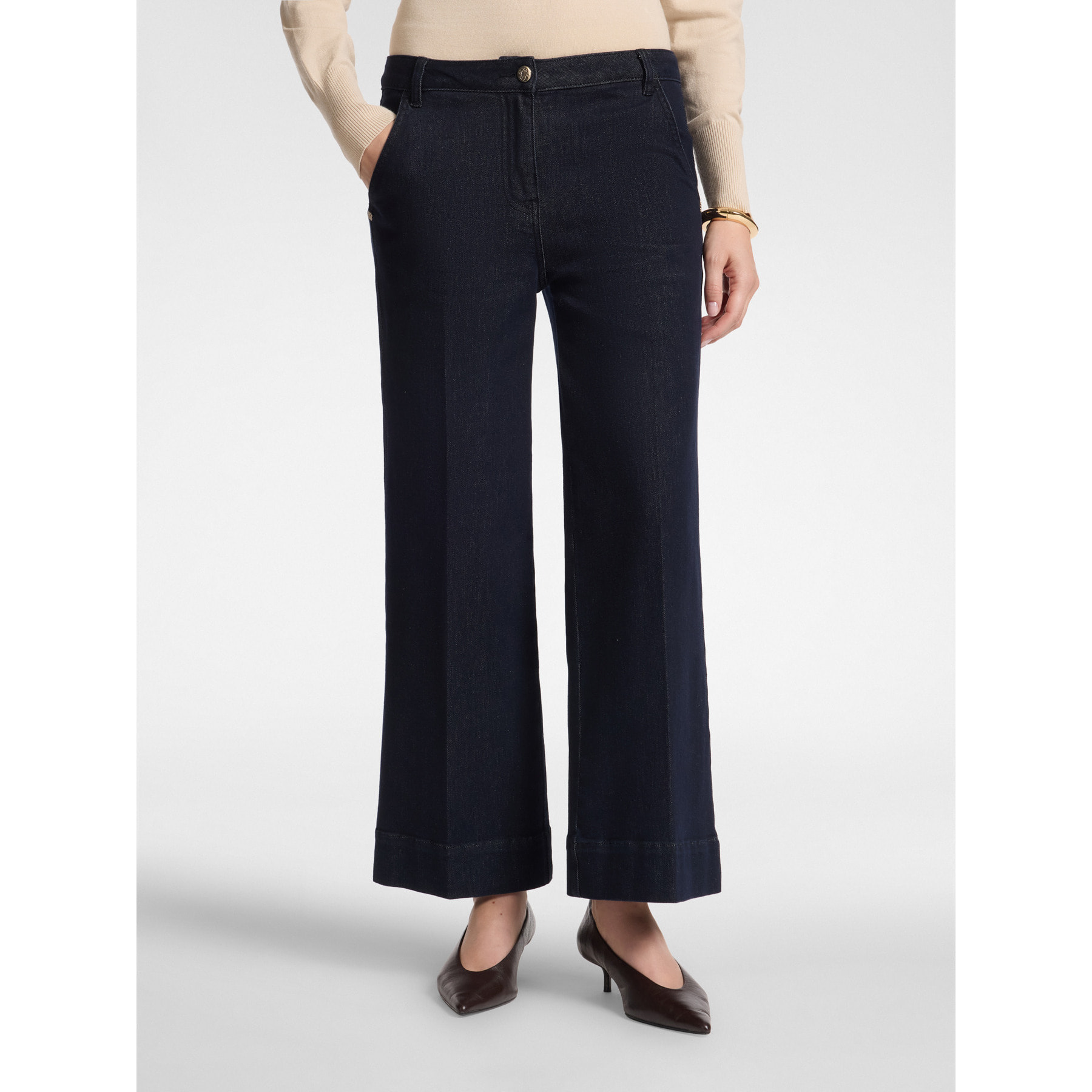 Elena Mirò - Jeans cropped wide leg en denim - Azul