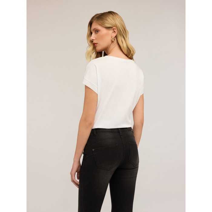 Motivi - T-shirt bimaterica - Bianco