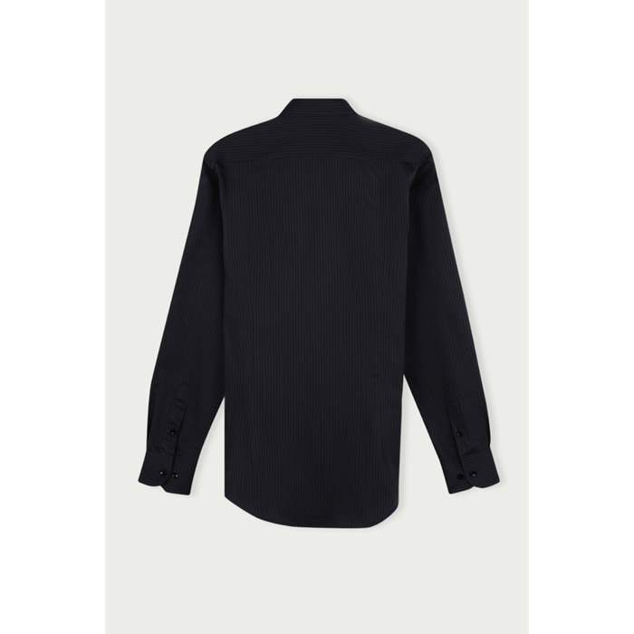 Camicia Uomo 1 Bottone Francese Slim Satin Riga Media Grigio Scuro/Nero