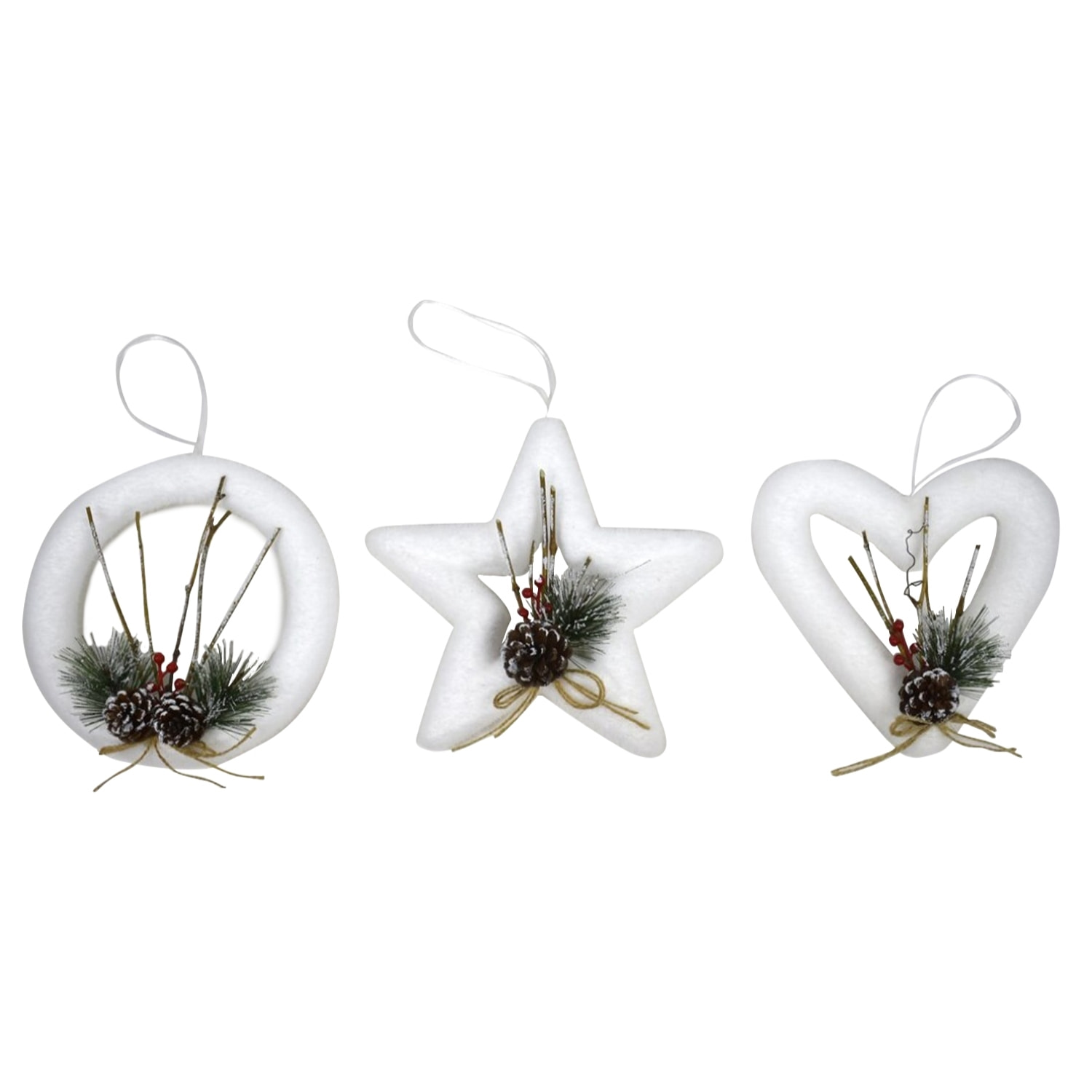 DAM  Confezione da 3 pendenti floccati bianchi dicembre ananas 13 cm 3 s 20x2x20 cm. Colore bianco