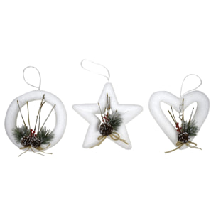 DAM  Confezione da 3 pendenti floccati bianchi dicembre ananas 13 cm 3 s 20x2x20 cm. Colore bianco