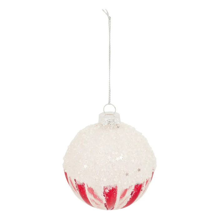 Boule verre glaçage D.8cm rouge et blanc