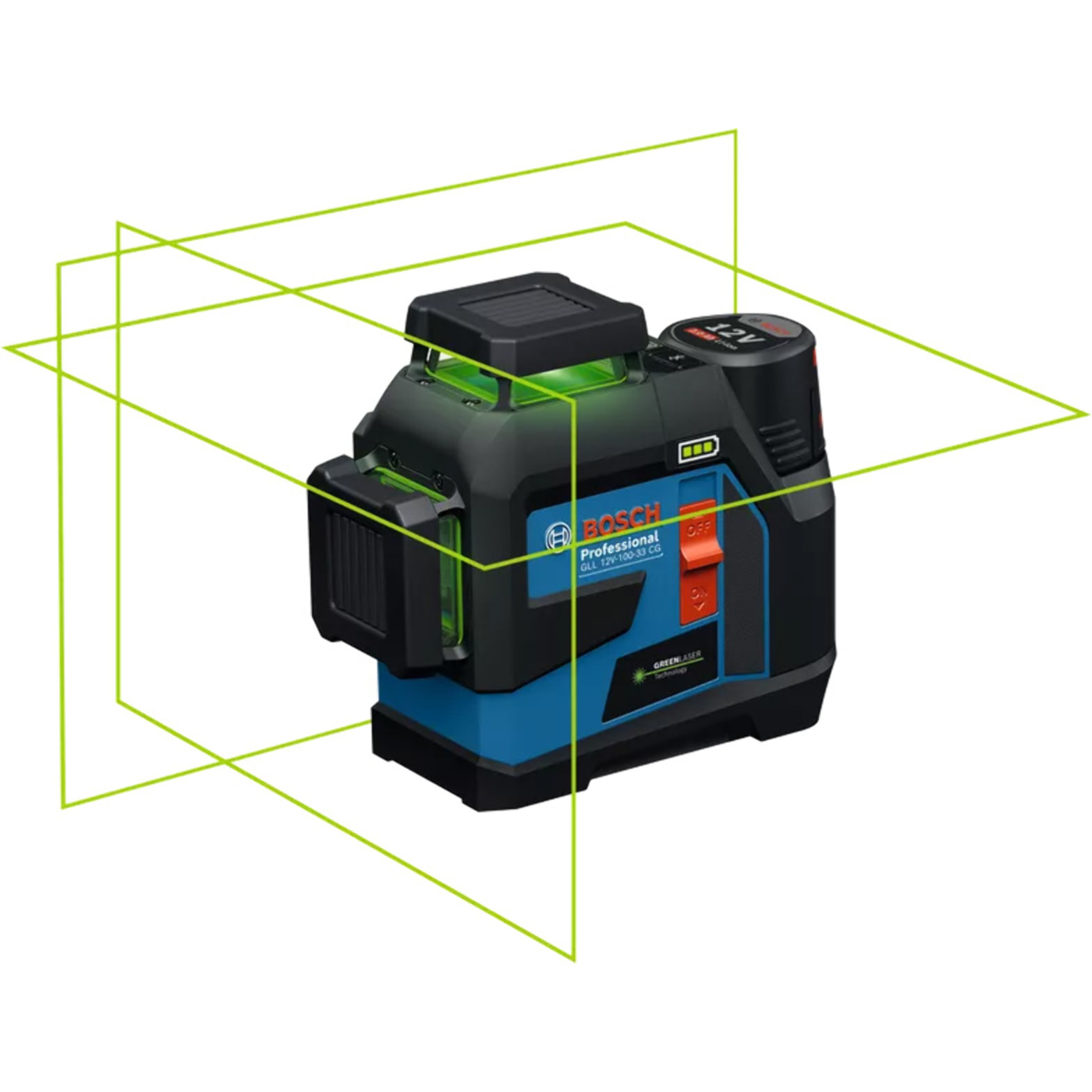 Laser 3 plans GLL 12V-100-33 CG - BOSCH - avec 1 baterie 12V 2.0Ah - chargeur - accessoire -LBoxx - 0601065401