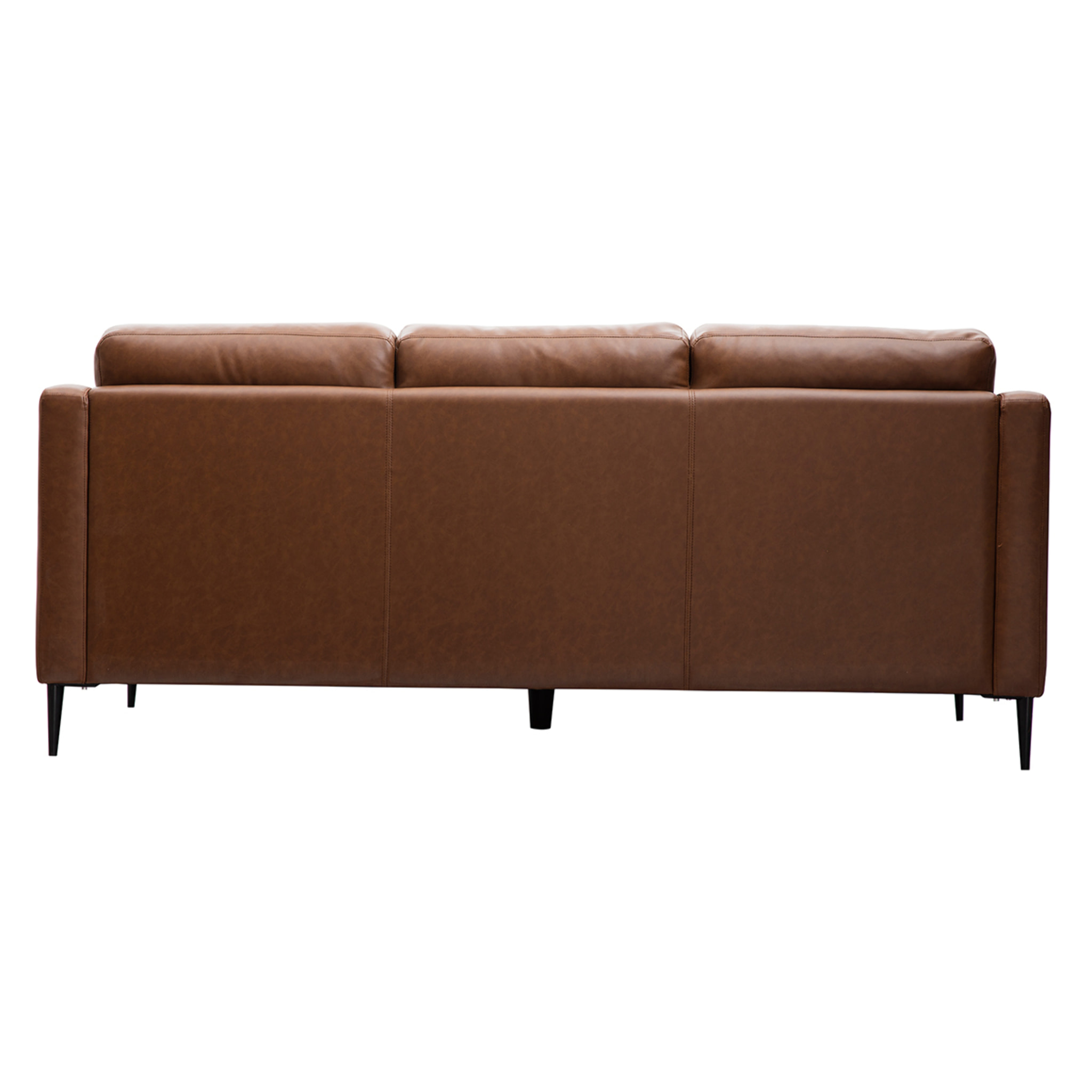 Canapé vintage 3 places cuir marron et bois noir OXMO