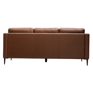Canapé vintage 3 places cuir marron et bois noir OXMO