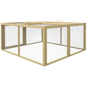 Clapier pliable avec poignée - cage à lapin - toit ouvrant, porte - 120 x 120 x 57 cm - acier bois autoclave