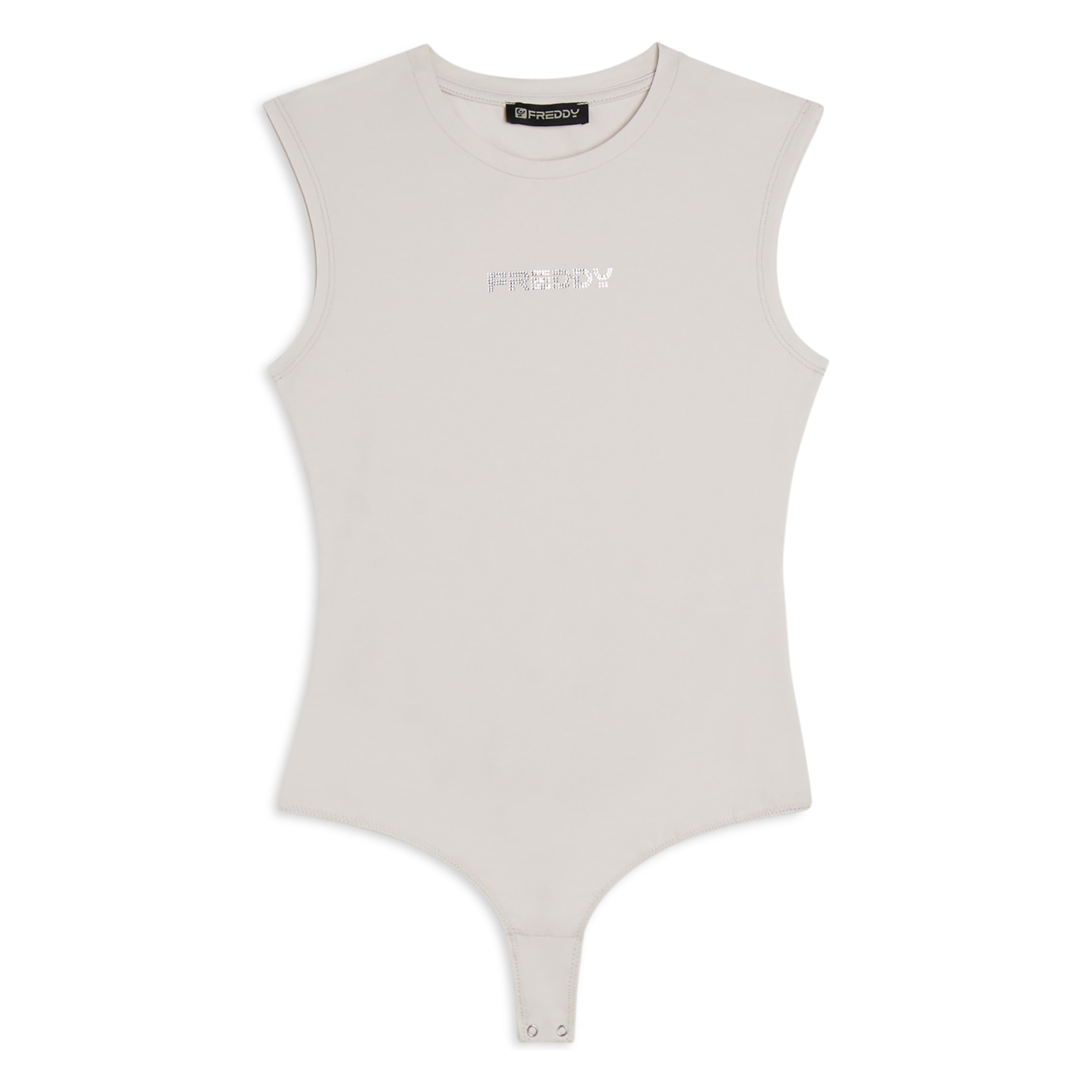 Body senza maniche in jersey stretch con logo strass