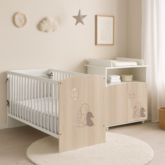 Lit bébé 120x60 à barreaux décor bois