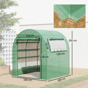 Serre tunnel 3,24 m² 2 portes zippées 2 fenêtres maillées acier PE haute densité 135 g/m² vert