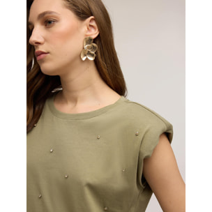 Motivi - T-shirt con applicazioni di pietre - Verde militare