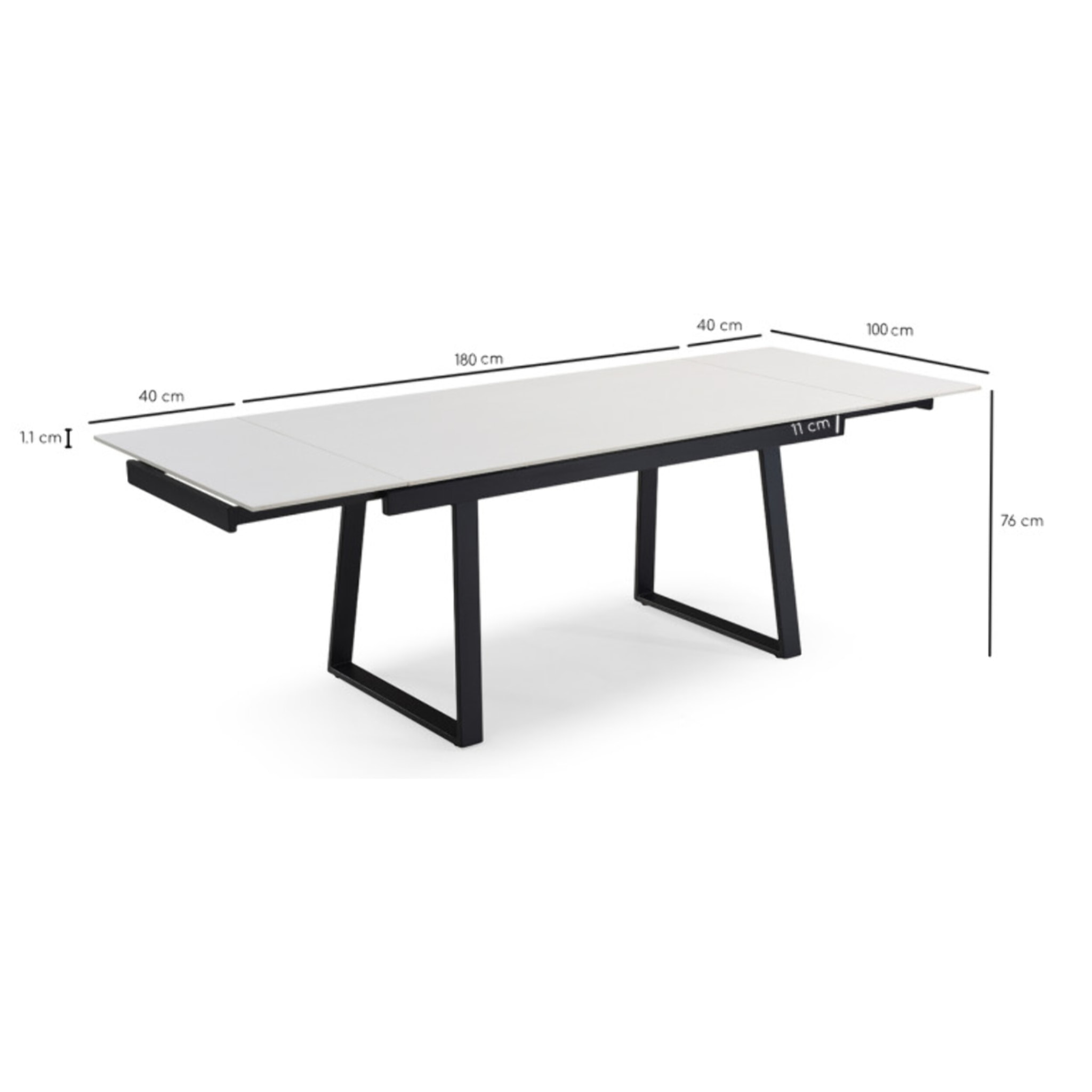 Table extensible céramique blanche 180/260 cm - 8 piètements - UNIK