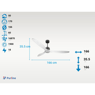 Ventilateur de plafond Réversible  Thermostat Dimmable Wifi Moteur à courant continu Toits en pente Télécommande Lumière à trois tons Hypersilence Mémoire
