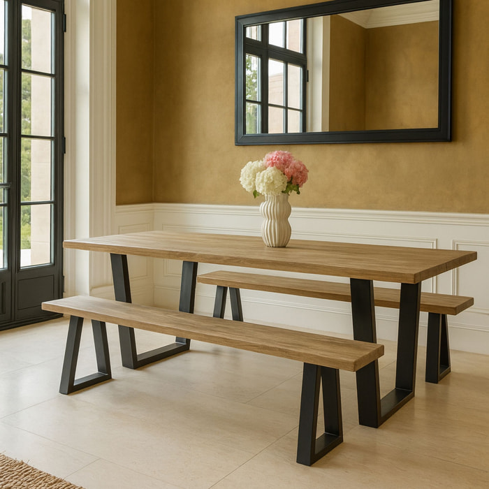 Table en bois d'acacia et pieds en métal noir 235cm HERA